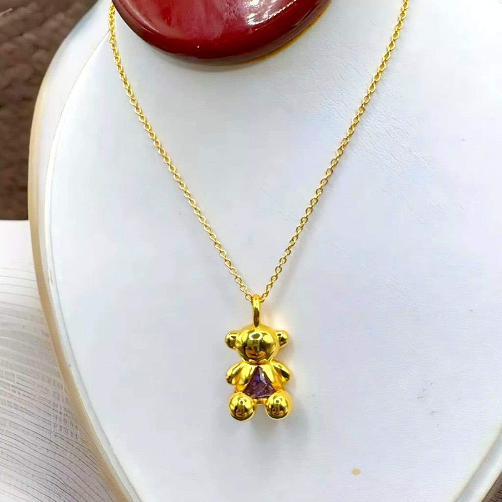 Medium Bear Necklace With Vermeil 925 Silver And Amethyst Bold Bear